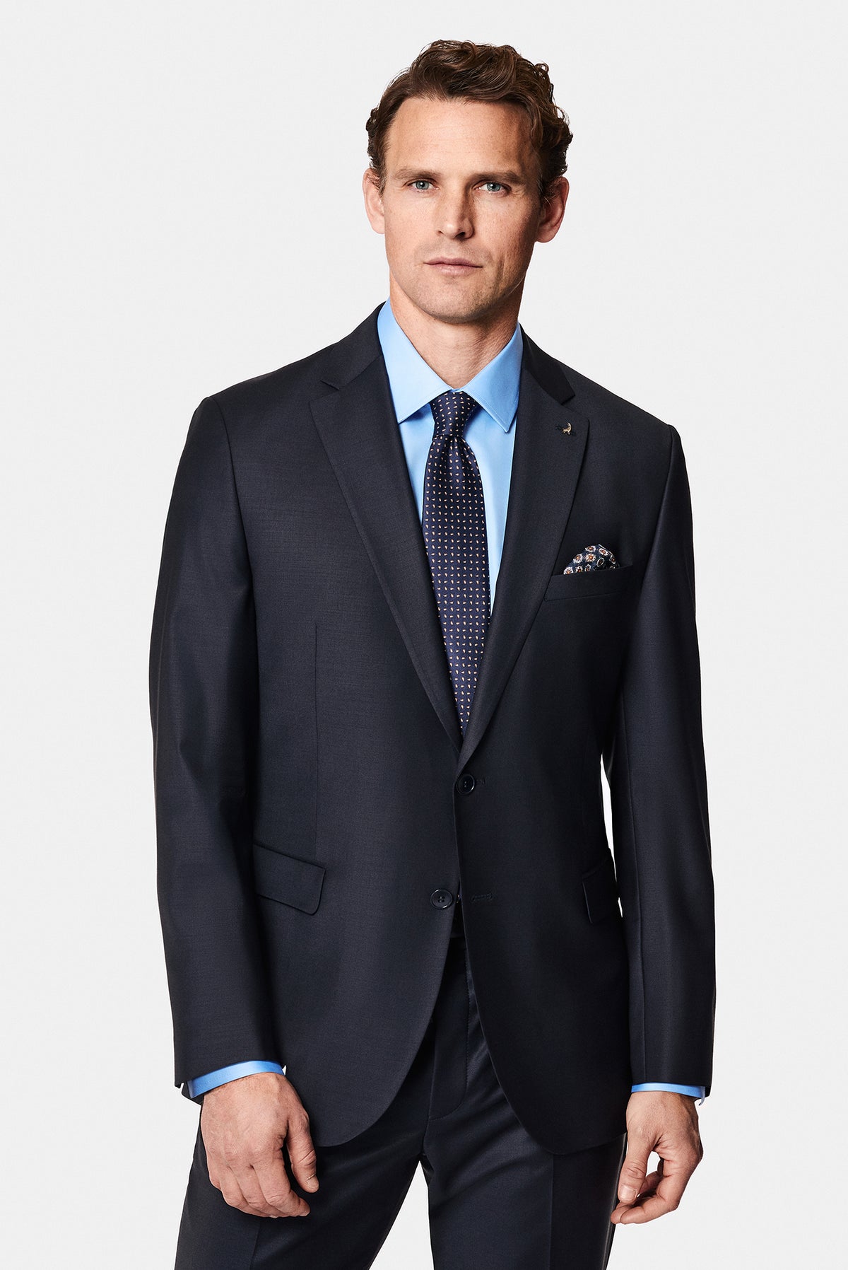 Siyah Lacivert 7 Drop Slim Fit Dar Kesim Yünlü Takım Elbise