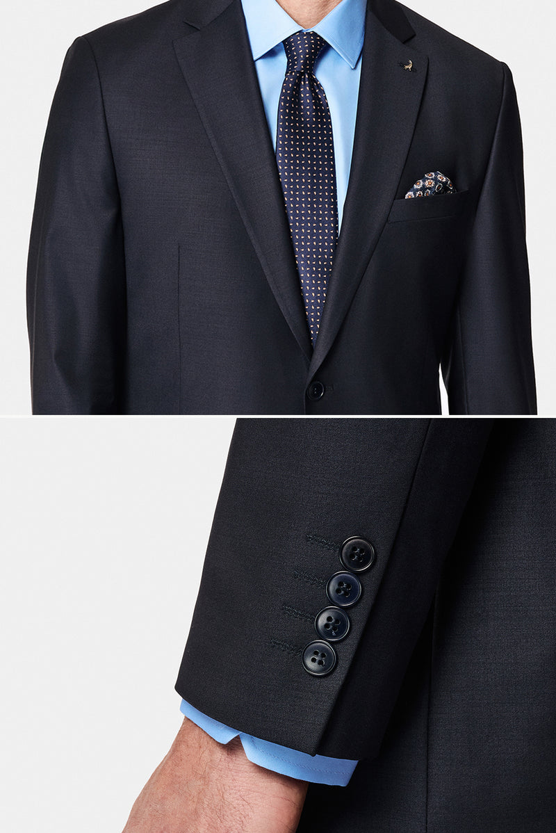 Siyah Lacivert 6 Drop Regular Fit Standart Kesim Yünlü Takım Elbise