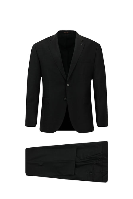 Koyu Antrasit Slim Fit Dar Kesim Yünlü Klasik Takım Elbise