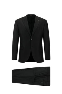 Koyu Antrasit Slim Fit Dar Kesim Yünlü Klasik Takım Elbise