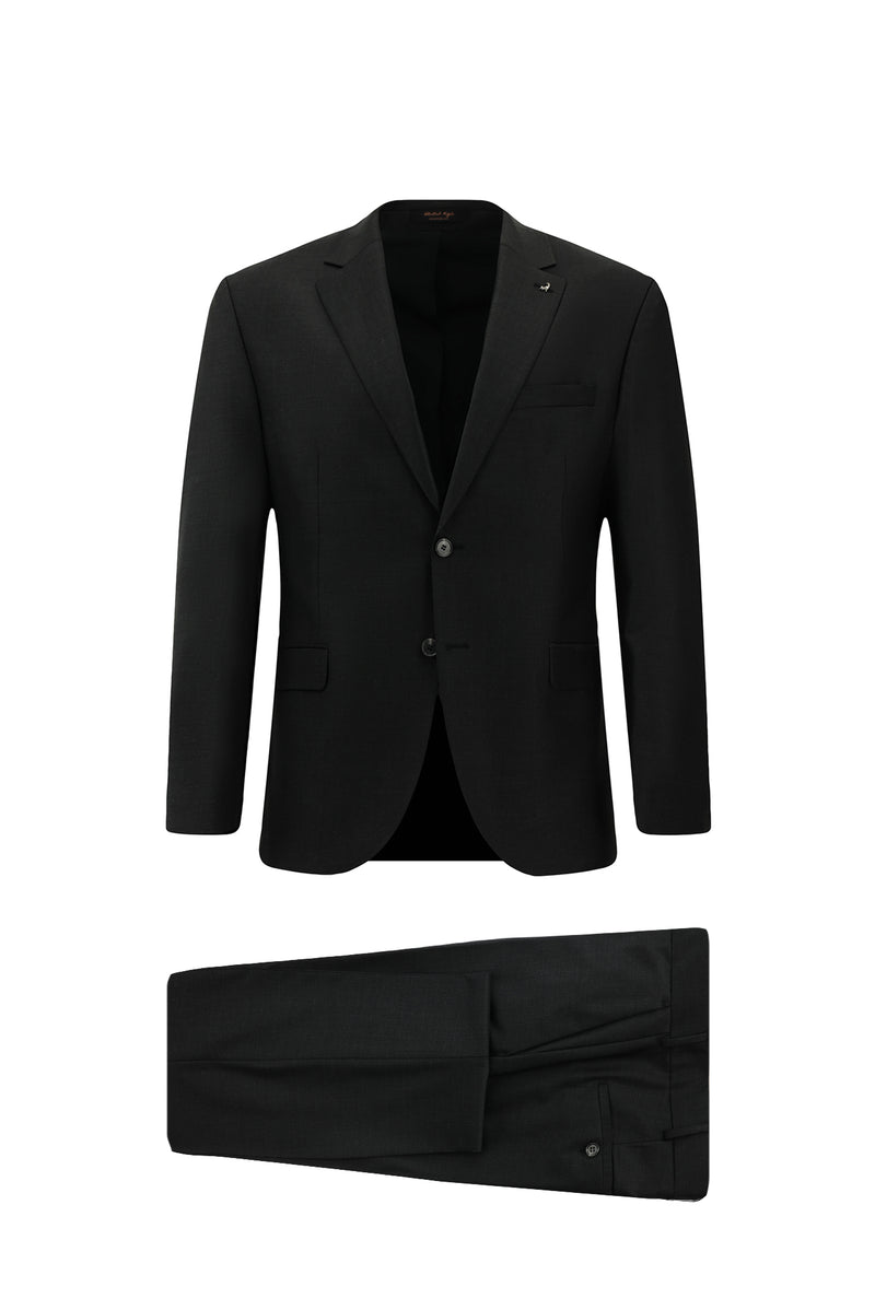 Koyu Antrasit Slim Fit Dar Kesim Yünlü Klasik Takım Elbise