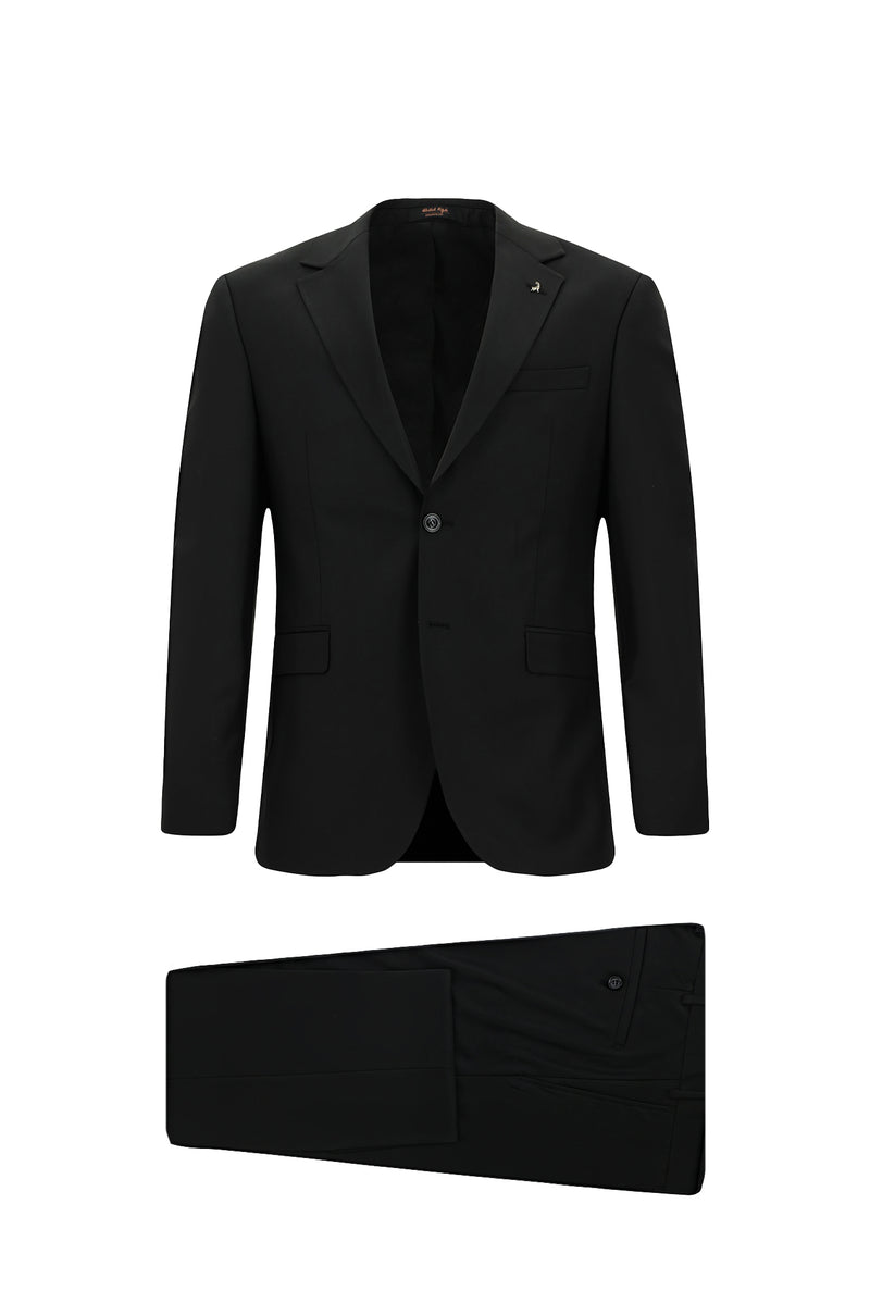 Siyah Slim Fit Dar Kesim Yünlü Klasik Takım Elbise