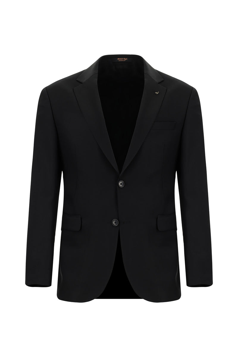 Siyah Regular Fit Yünlü Klasik Takım Elbise