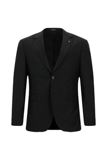 Siyah Super Slim Fit Ekstra Dar Kesim Yünlü Klasik Takım Elbise