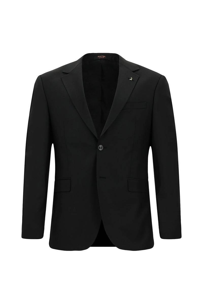 Siyah Regular Fit Yünlü Klasik Takım Elbise