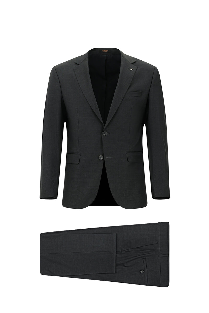 Koyu Füme Regular Long Fit Uzun Klasik Kesim Yünlü Klasik Takım Elbise