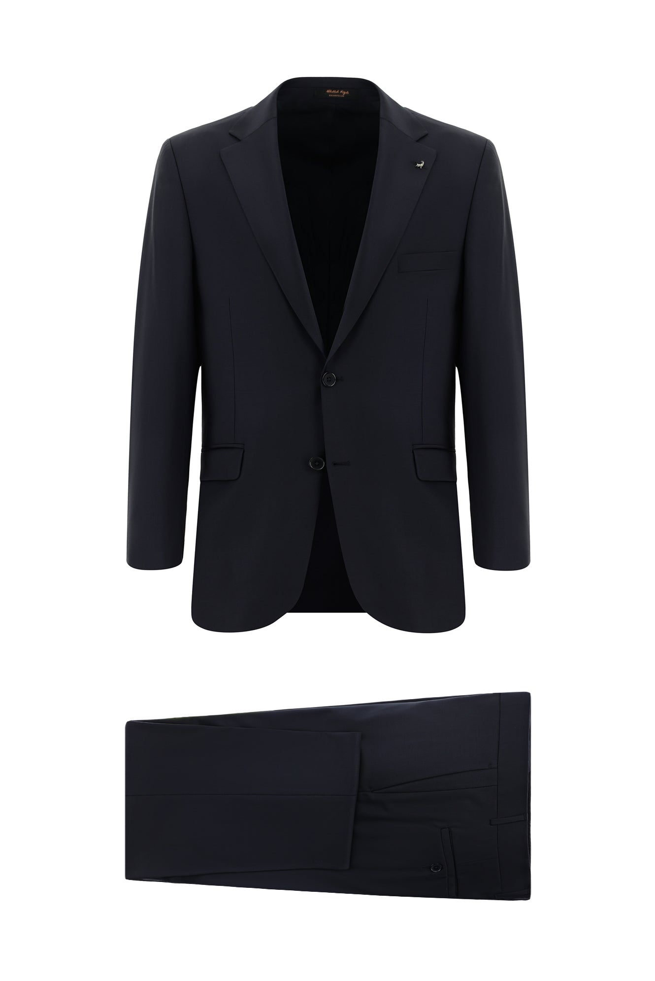 Koyu Lacivert Slim Fit Dar Kesim Yünlü Klasik Takım Elbise