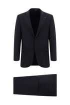 Koyu Lacivert Slim Fit Dar Kesim Yünlü Klasik Takım Elbise