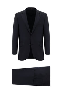 Koyu Lacivert Slim Fit Dar Kesim Yünlü Klasik Takım Elbise