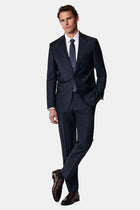 Koyu Lacivert 7 Drop Slim Fit Dar Kesim Yünlü Takım Elbise