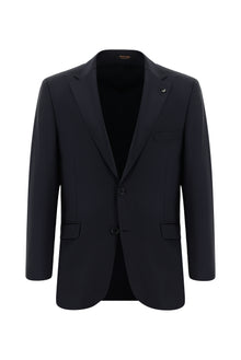 Koyu Lacivert Slim Fit Dar Kesim Yünlü Klasik Takım Elbise