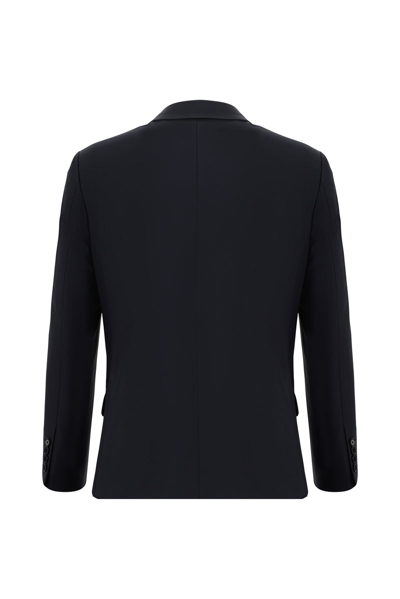 Koyu Lacivert Slim Fit Dar Kesim Yünlü Klasik Takım Elbise