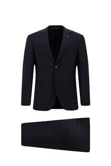 Siyah Lacivert 8 Drop Long Slim Fit Uzun Dar Kesim Yünlü Tak?m Elbise-Abdullah Ki??l?