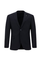 Siyah Lacivert Slim Fit Dar Kesim Yünlü Klasik Takım Elbise