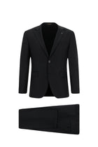 Siyah Slim Fit Dar Kesim Klasik Desenli Yünlü Takım Elbise