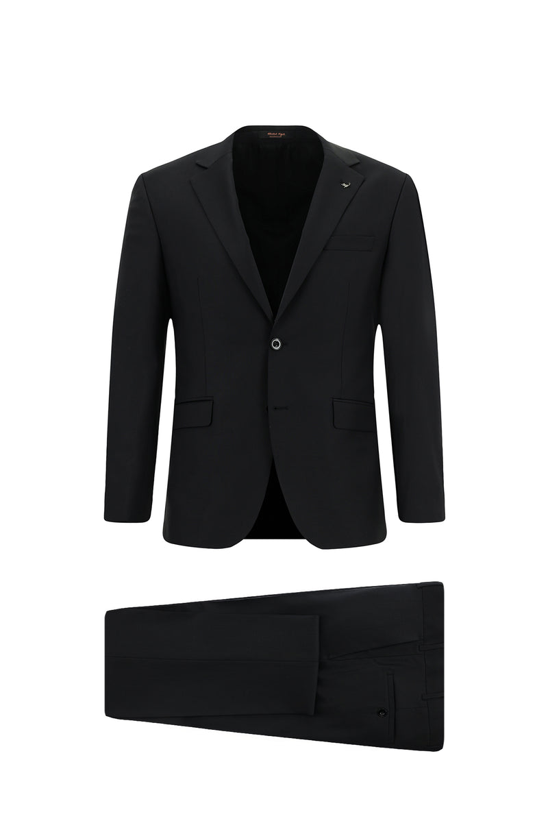 Siyah Slim Fit Dar Kesim Klasik Desenli Yünlü Takım Elbise