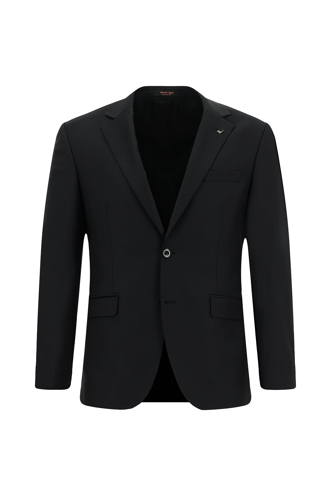 Siyah Slim Fit Dar Kesim Klasik Desenli Yünlü Takım Elbise