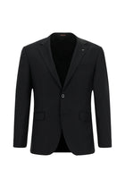 Siyah Slim Fit Dar Kesim Klasik Desenli Yünlü Takım Elbise