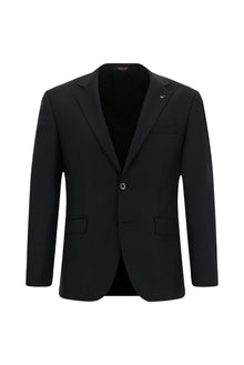 Siyah Slim Fit Dar Kesim Klasik Desenli Yünlü Takım Elbise