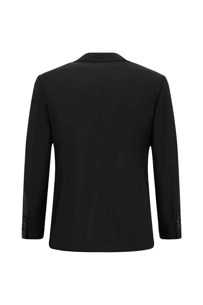 Siyah Slim Fit Dar Kesim Klasik Desenli Yünlü Takım Elbise