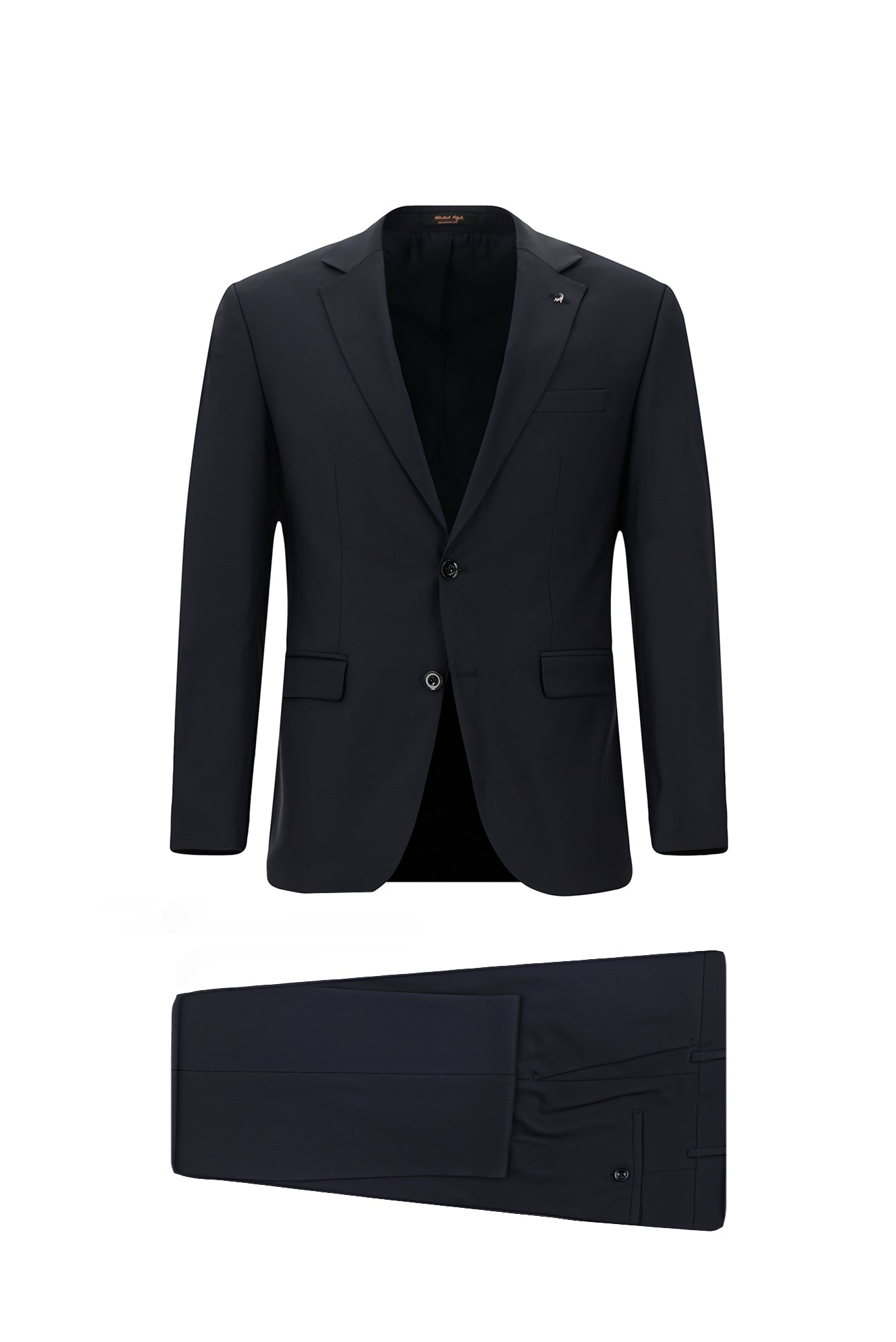 Koyu Lacivert Slim Fit Dar Kesim Klasik Desenli Yünlü Takım Elbise