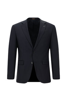 Koyu Lacivert Slim Fit Dar Kesim Klasik Desenli Yünlü Takım Elbise