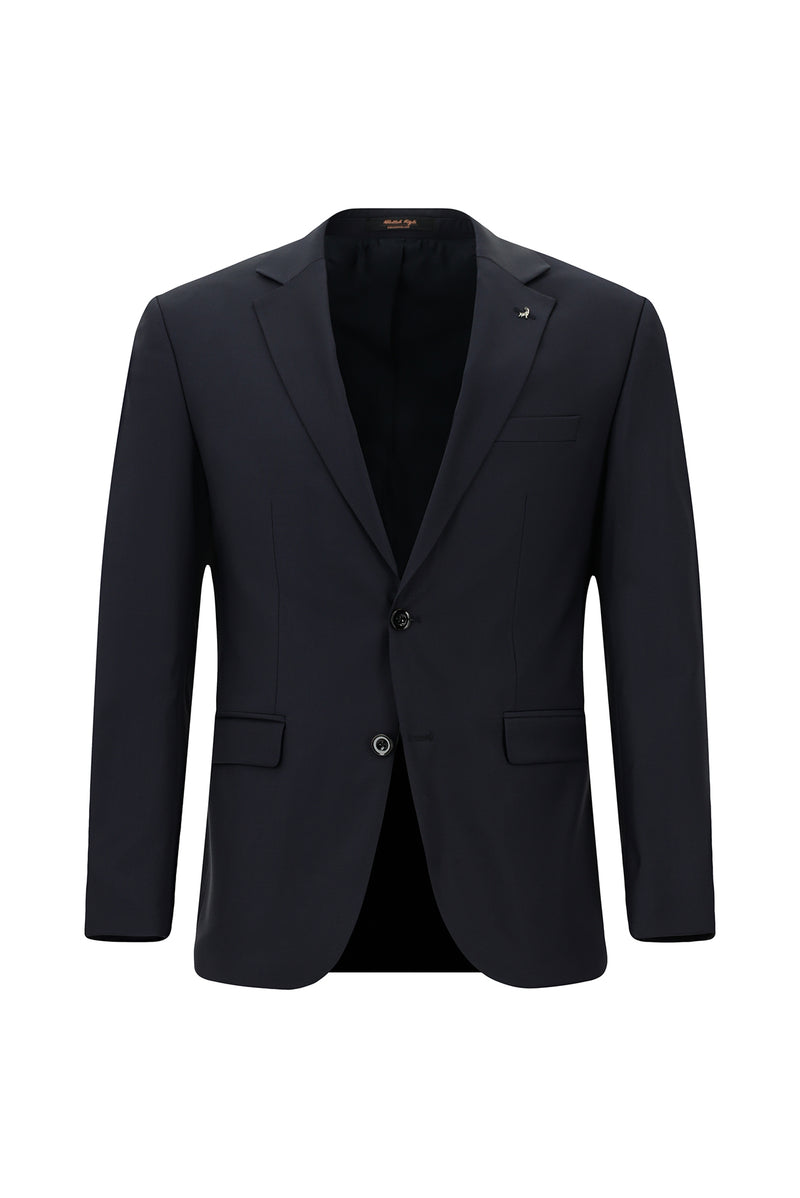 Koyu Lacivert Slim Fit Dar Kesim Klasik Desenli Yünlü Takım Elbise