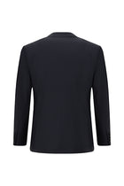 Koyu Lacivert Slim Fit Dar Kesim Klasik Desenli Yünlü Takım Elbise