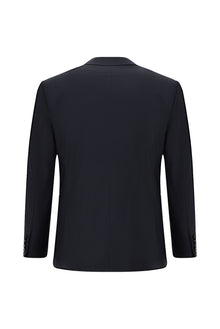 Koyu Lacivert Slim Fit Dar Kesim Klasik Desenli Yünlü Takım Elbise