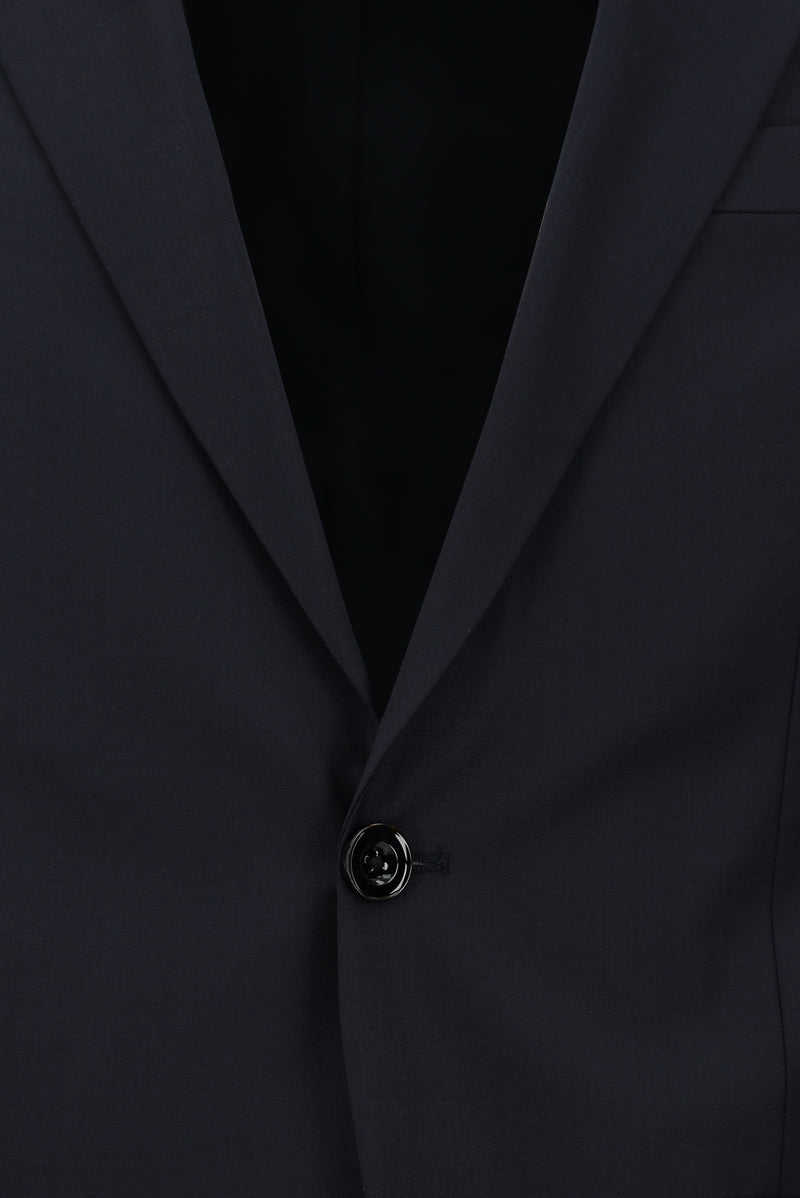 Koyu Lacivert Slim Fit Dar Kesim Klasik Desenli Yünlü Takım Elbise