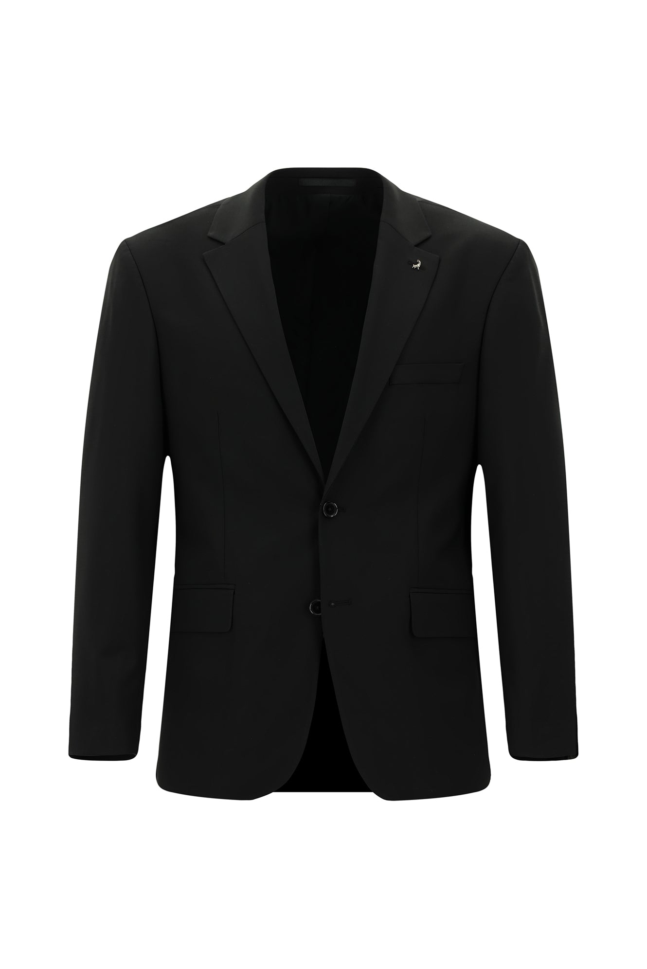 Siyah Çantalı Flex Suit Yünlü Klasik Takım Elbise