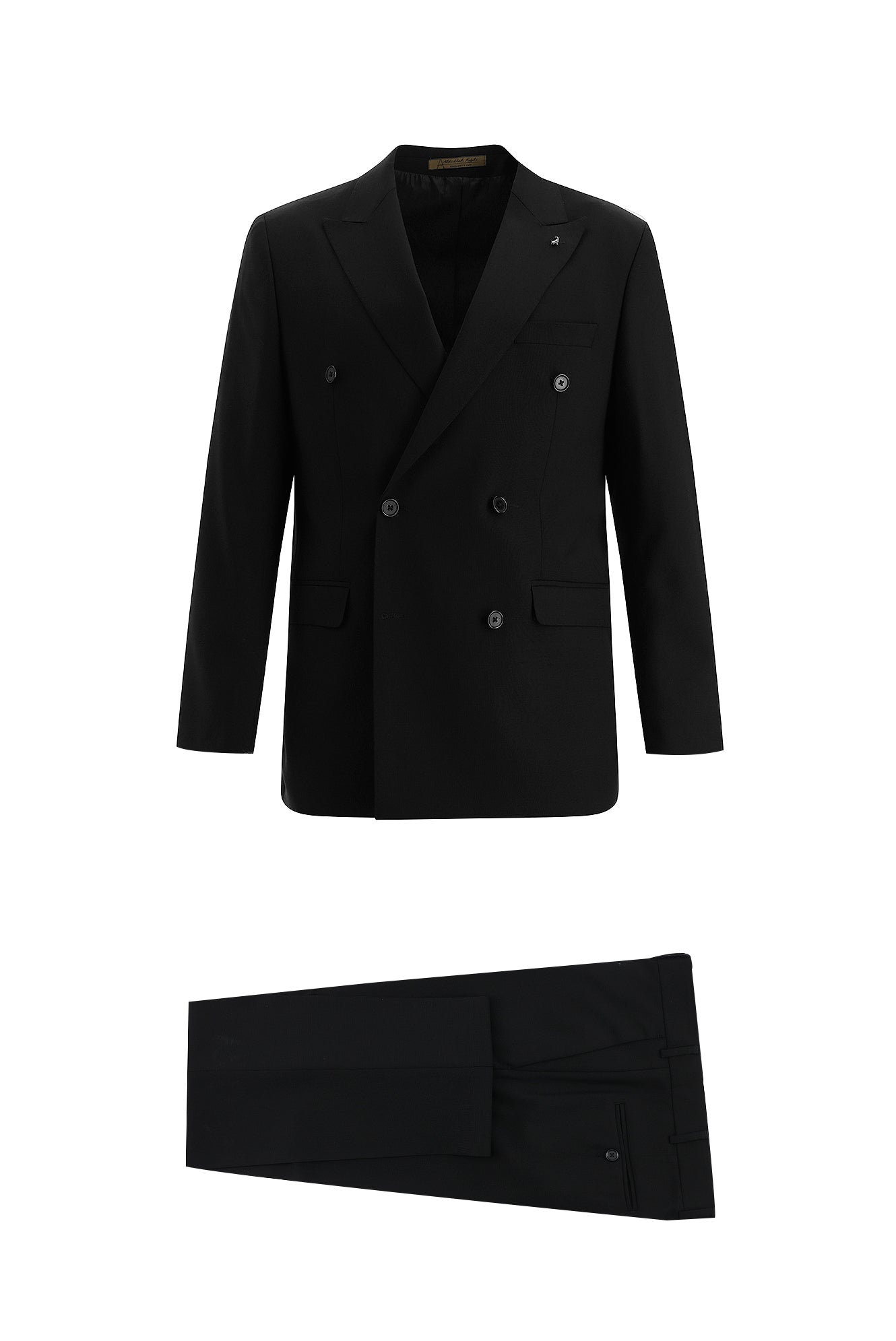 Siyah Regular Fit Kruvaze Yünlü Takım Elbise