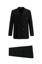 Siyah Regular Fit Kruvaze Yünlü Takım Elbise