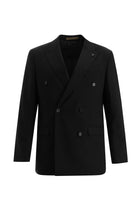 Siyah Slim Fit Dar Kesim Kruvaze Yünlü Takım Elbise