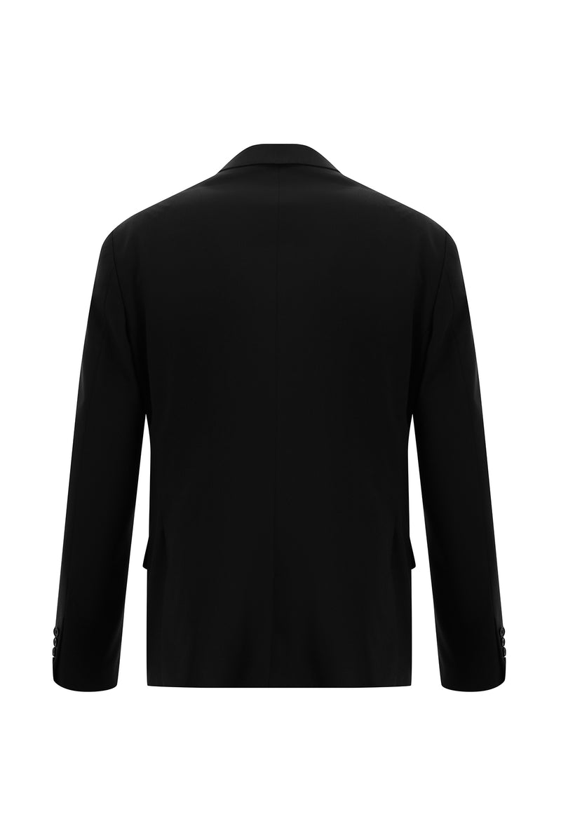 Siyah Slim Fit Dar Kesim Kruvaze Yünlü Takım Elbise