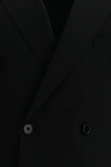 Siyah Slim Fit Dar Kesim Kruvaze Yünlü Takım Elbise