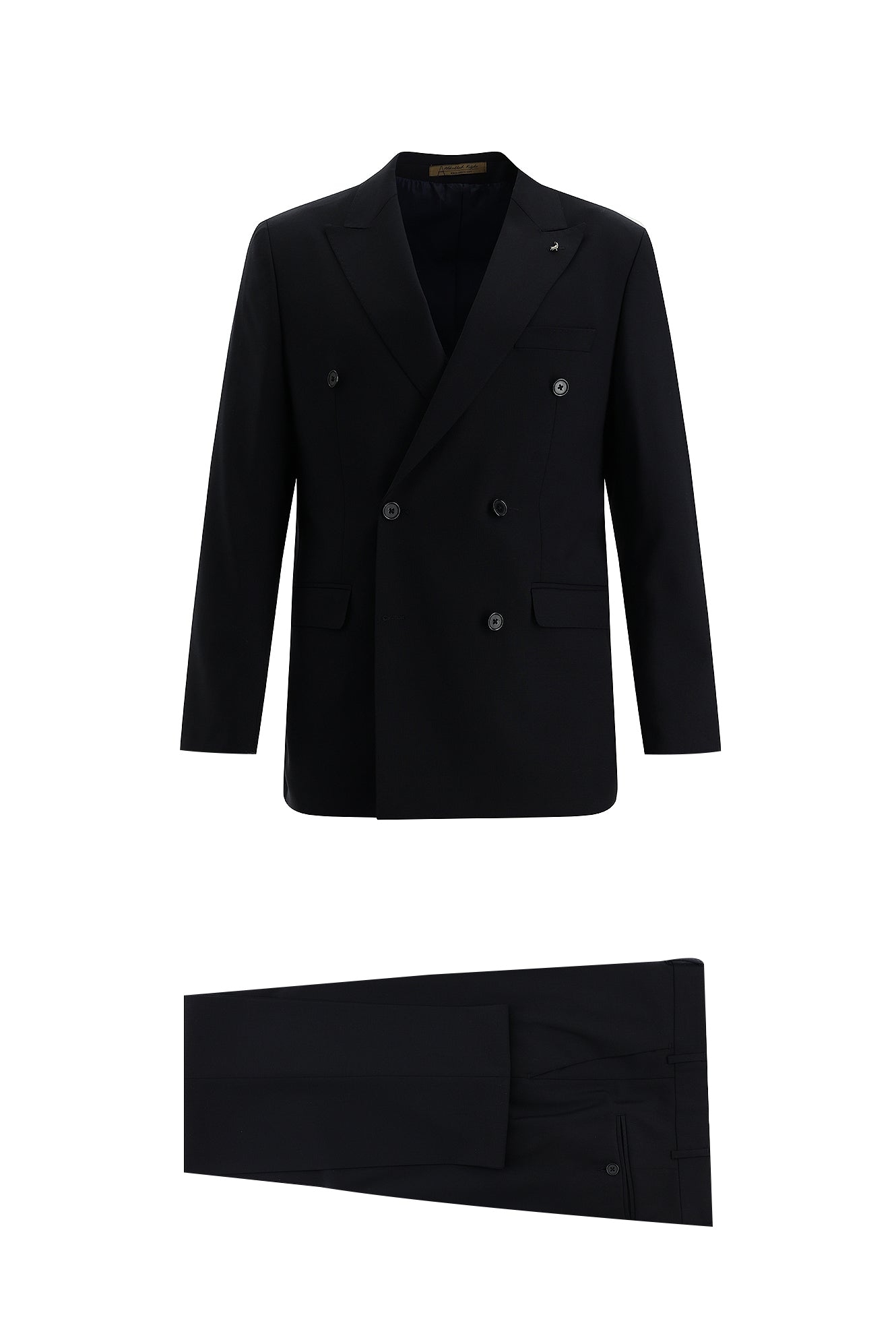 Koyu Lacivert Slim Fit Dar Kesim Kruvaze Yünlü Takım Elbise