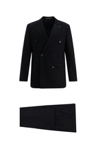 Koyu Lacivert Slim Fit Dar Kesim Kruvaze Yünlü Takım Elbise