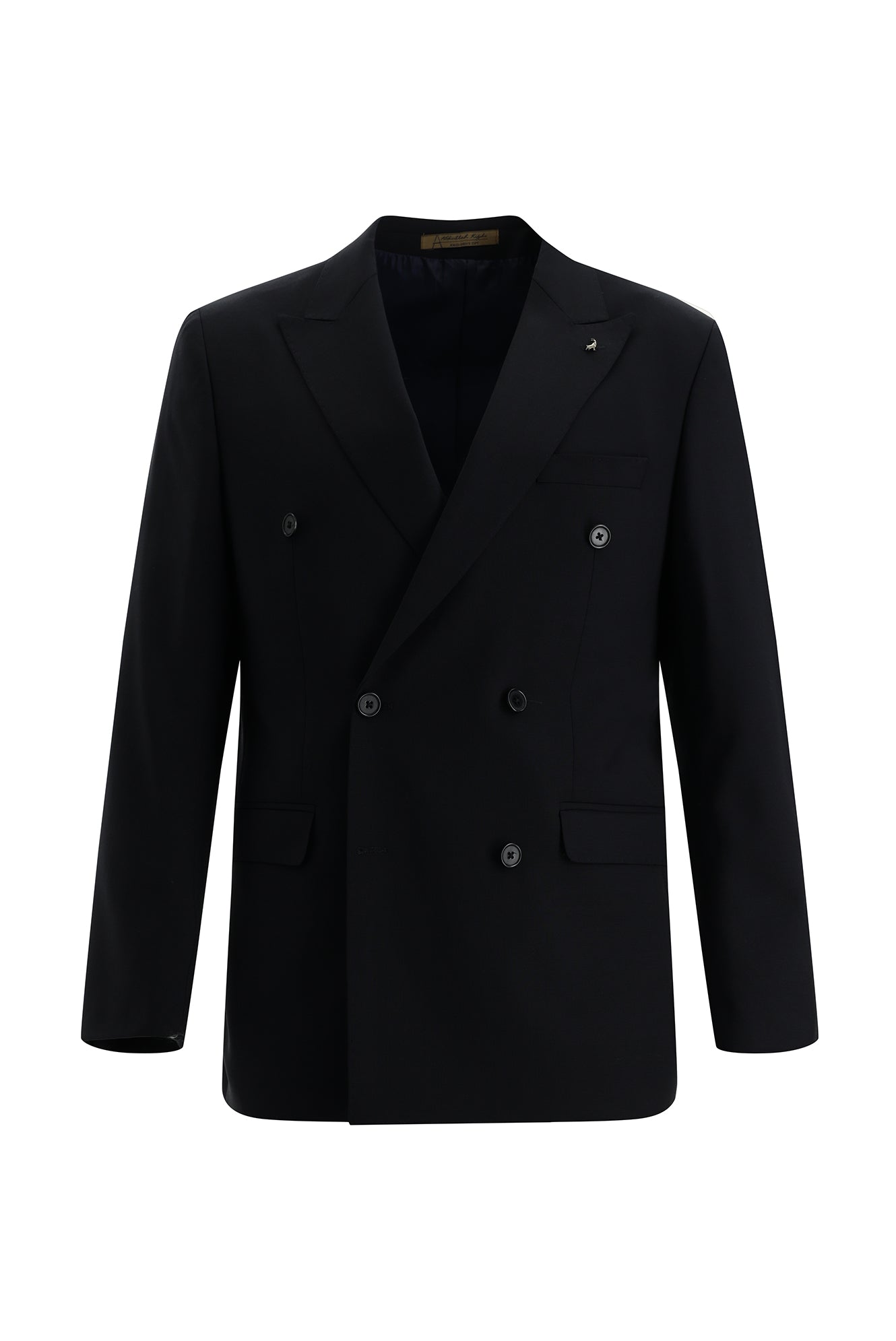 Koyu Lacivert Slim Fit Dar Kesim Kruvaze Yünlü Takım Elbise