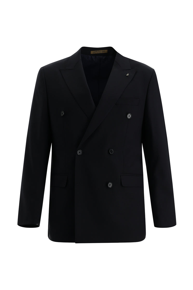 Koyu Lacivert 7 Drop Slim Fit Dar Kesim Kruvaze Yünlü Tak?m Elbise-Abdullah Ki??l?