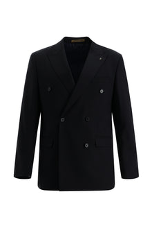 Koyu Lacivert Slim Fit Dar Kesim Kruvaze Yünlü Takım Elbise