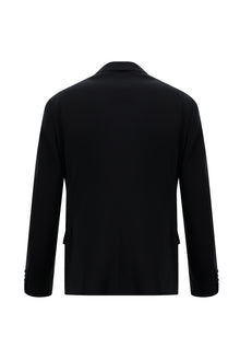 Koyu Lacivert Slim Fit Dar Kesim Kruvaze Yünlü Takım Elbise