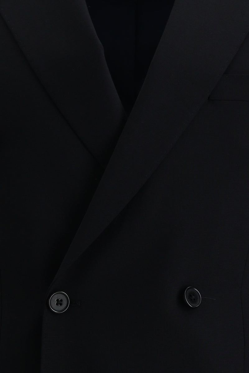 Koyu Lacivert Slim Fit Dar Kesim Kruvaze Yünlü Takım Elbise