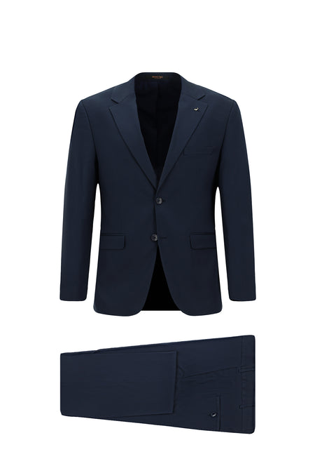Koyu Lacivert 7 Drop Super Slim Fit Eksra Dar Kesim Lyocell Kar???ml? Tak?m Elbise-Abdullah Ki??l?