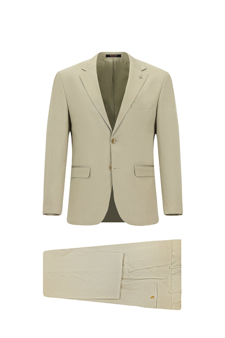 Orta Bej Regular Fit Lyocell Karışımlı Klasik Takım Elbise