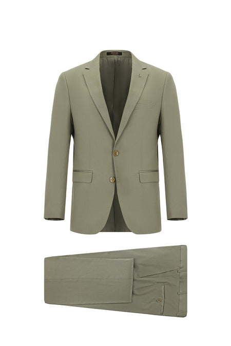 Aç?k Haki 7 Drop Super Slim Fit Eksra Dar Kesim Lyocell Kar???ml? Tak?m Elbise-Abdullah Ki??l?