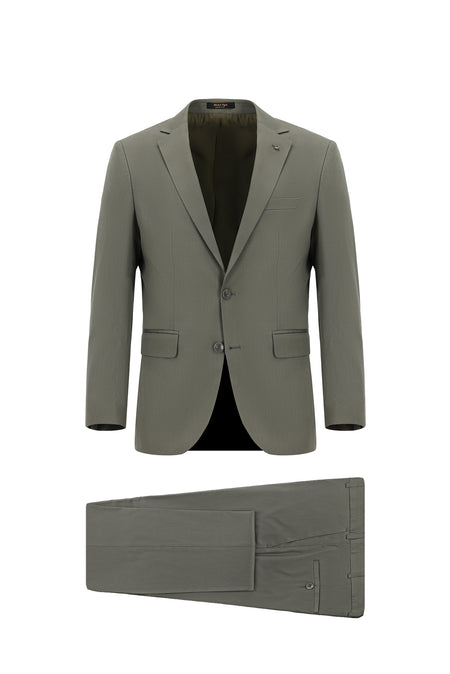 Koyu Haki 7 Drop Super Slim Fit Eksra Dar Kesim Lyocell Kar???ml? Tak?m Elbise-Abdullah Ki??l?