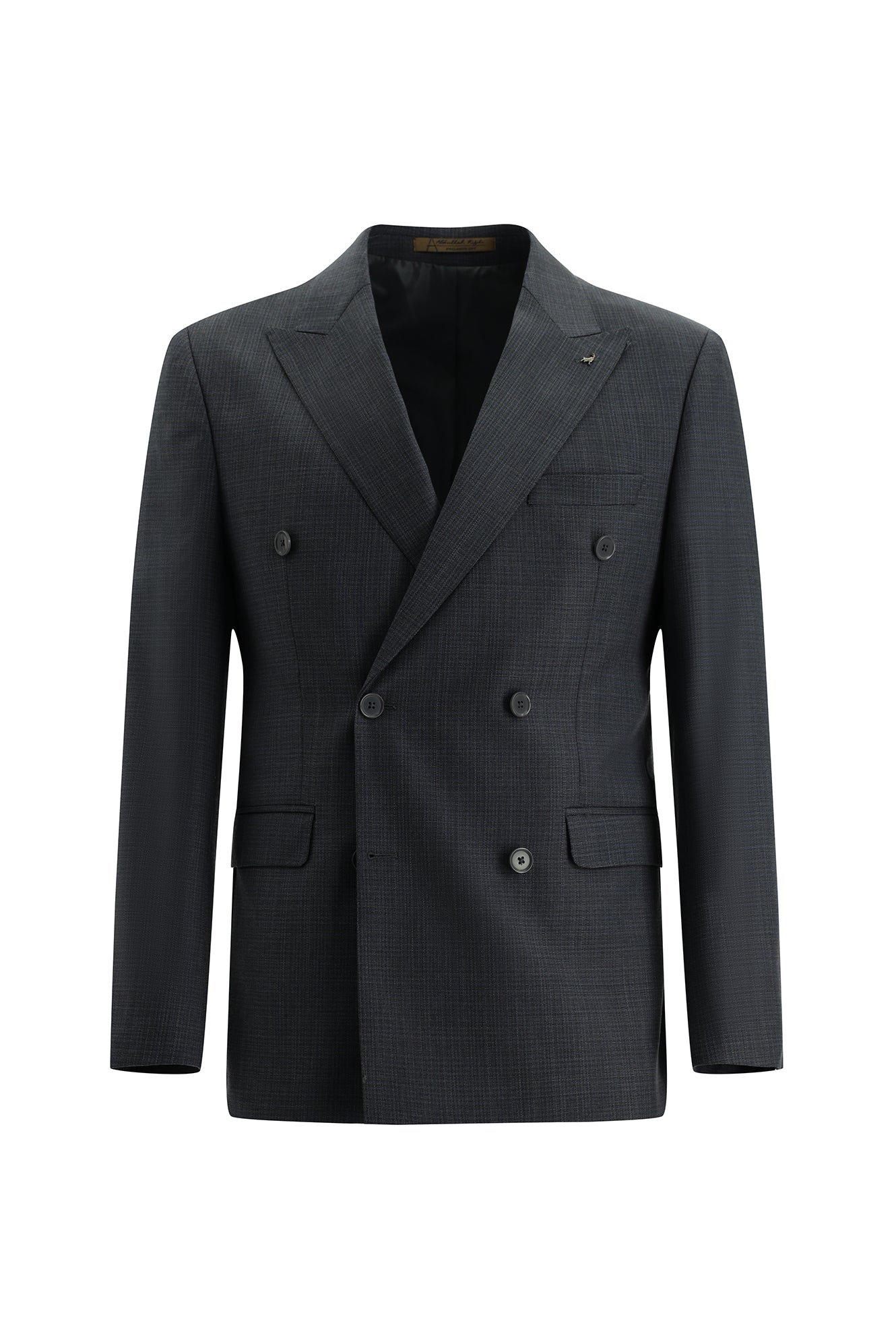 Koyu Füme Slim Fit Dar Kesim Kruvaze Desenli Yün Takım Elbise