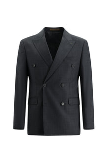 Koyu Füme Regular Fit Kruvaze Desenli Yün Takım Elbise