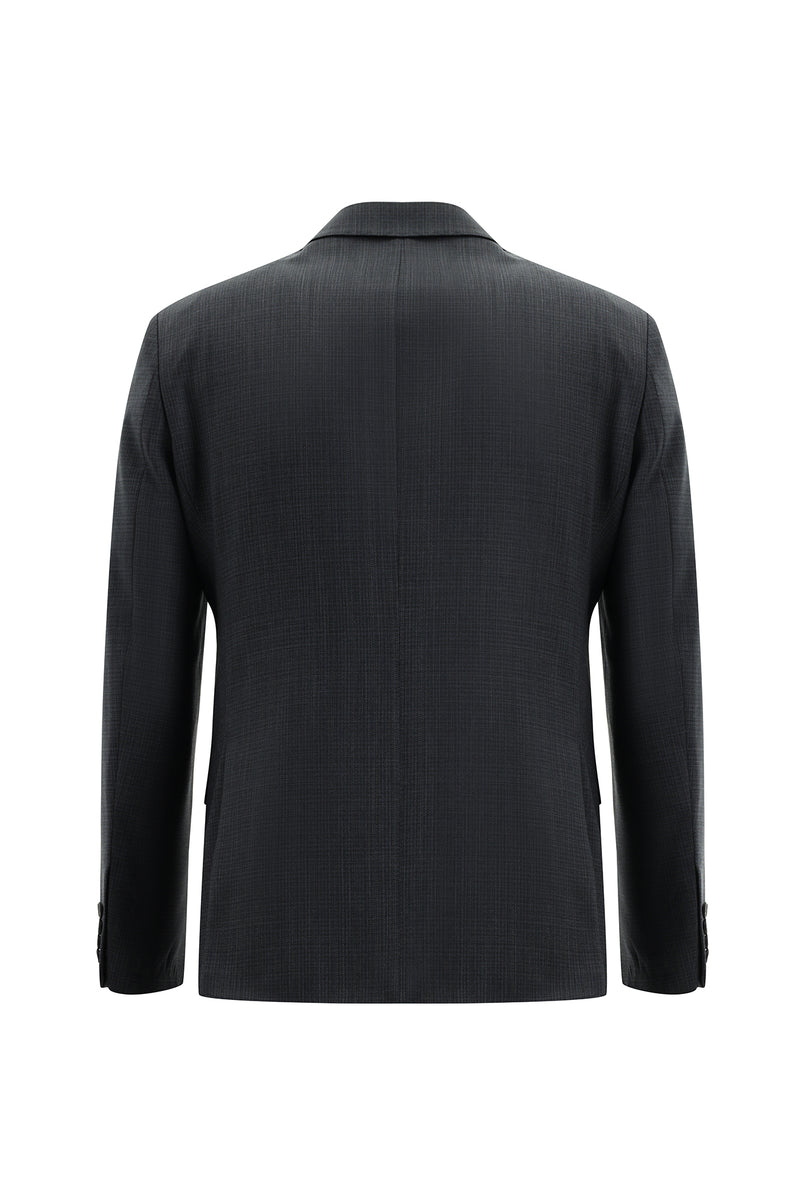 Koyu Füme Slim Fit Dar Kesim Kruvaze Desenli Yün Takım Elbise